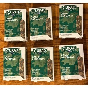 Lot 6 Boxes Curad Green Camo 25 Flex-Fabric Camouflage 150 Bandages Band Aid NEW
